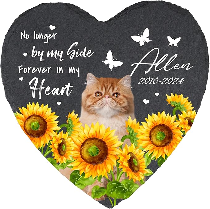 Cowcute Personalized Pet Memorial Stones for Cat Dog, Loss of Dog Sympathy Gifts for Dog Mom, Customized Bereavement Grave Marker with Photo Name Dates, No Loger by My Side Garden Stone