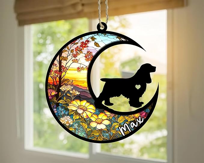 Personalized Dog Memorial, Custom Name Cocker Spaniel Dog Christmas Ornament with Name, Custom Breeds, Pet Loss Light Catcher, Gifts for Lovers Loss of Pet Sympathy on Mothers Day Christmas
