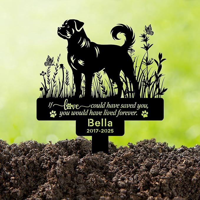 Personalized Pet Rottweiler Grave Markers, Metal Dog Memorial Garden Stake Decorations for Cemetery, Pets Rottweiler Grave Stakes Plaque Pet Headstone Rottweiler Garden Memorial Stake