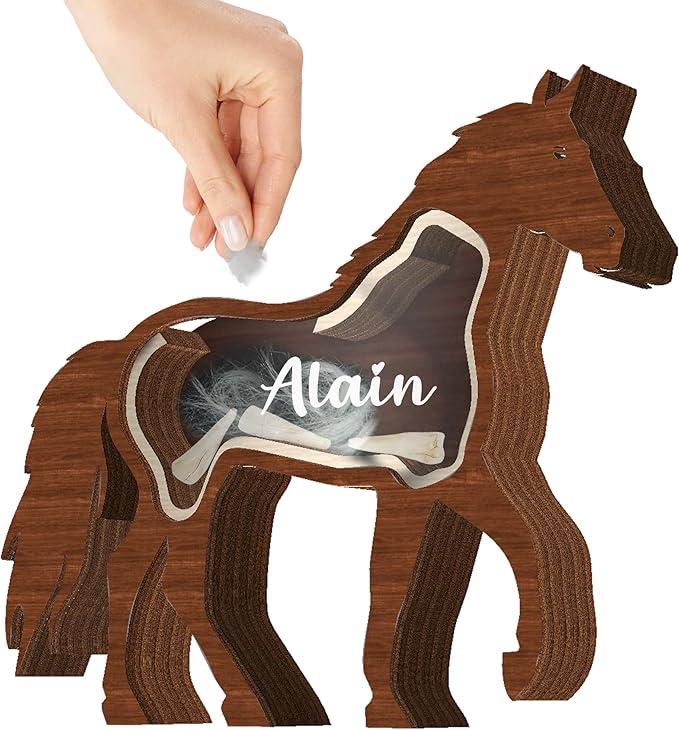 Personalized Horse Shape Keepsake Box Unique Wooden Pet Fur Gift Sympathy Pet Loss Gift Memorial Storing Hair Nail Teeth Ashes Standable Tabletop Decor Gift Idea for Pet Horse Lover Family Friends
