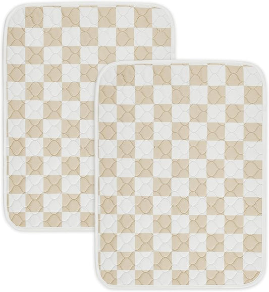 Ralxion 2 Pack Beige Checkered Washable Pee Pads for Dogs, Checkered Reusable Dog Pee Pads, for Puppy Playpen, Crate, Whelping Box, Potty Training, Cute Aesthetic Absorbency, Leak-Proof Non-Slip
