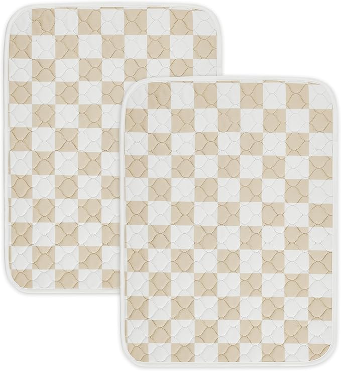Ralxion 2 Pack Beige Checkered Washable Pee Pads for Dogs, Checkered Reusable Dog Pee Pads, for Puppy Playpen, Crate, Whelping Box, Potty Training, Cute Aesthetic Absorbency, Leak-Proof Non-Slip