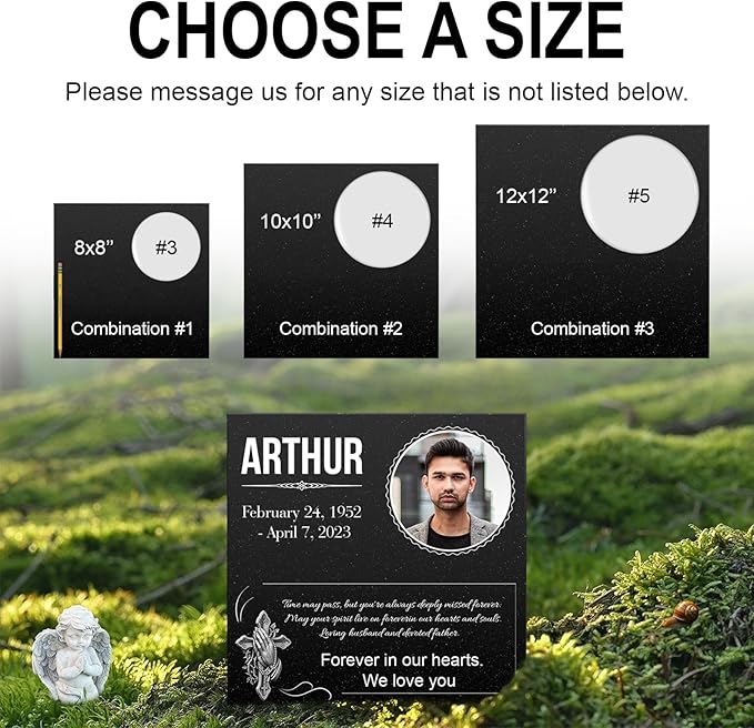 ADFSTONE Granite Grave Markers for Cemetery for Humans- Headstone Picture Plaques, Photo Temporary Grave Marker, Personalized Memorial Stone for Cemetery, Custom Tombstones for Graves for Humans