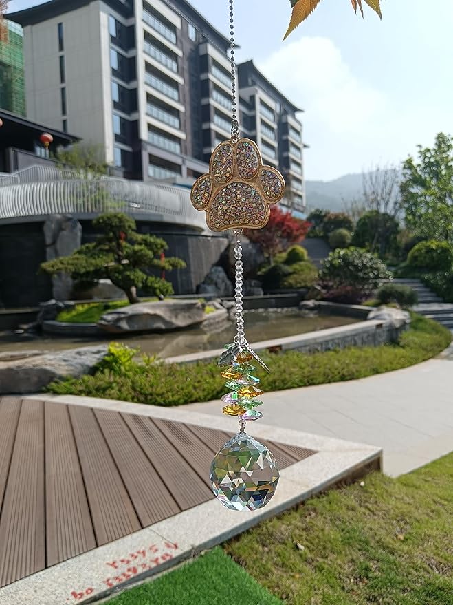 Pet Memorial Suncatcher for Loss of Dog/Cat:Rainbow Prism Sympathy Gift, Crystal Rainbow Maker with Engraved Paw Print, Sympathy Gift for Loss of Pet, Garden & Window Hanging Keepsake
