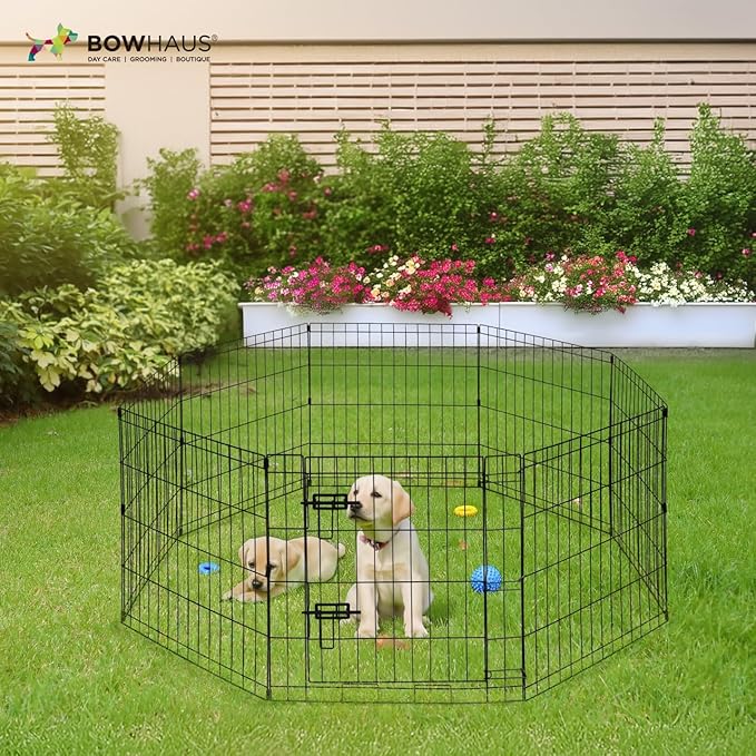 Foldable Outdoor/Indoor Pet Playpen with Gate, Available in 30 Inch Height Metal Portable Kennel, Heavy-Duty Exercise Fence Cage 8 Panels for Medium Dog, Animals