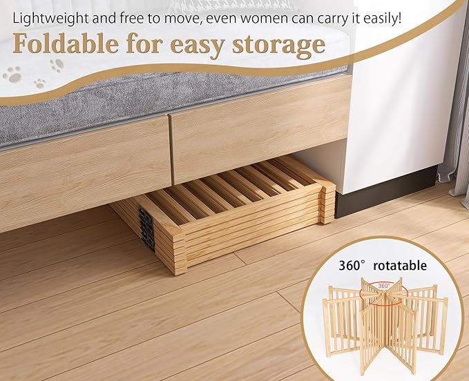 Solid Wood Freestanding Pet Gate,Nature Wood Dog Gates for Doorways The House,Pet Gate for Stairs,Freestanding Indoor Gate Safety Fence,16.9" Height-6 Panels