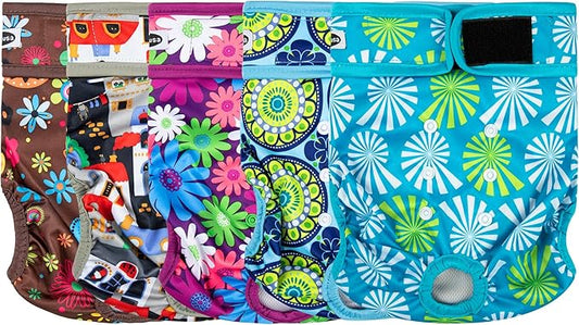 Reusable Washable Dog Diapers Female, Highly Absorbent Doggie Diapers, Size Adjustable Puppy Diapers for Dog Period Panties(5 Pack)