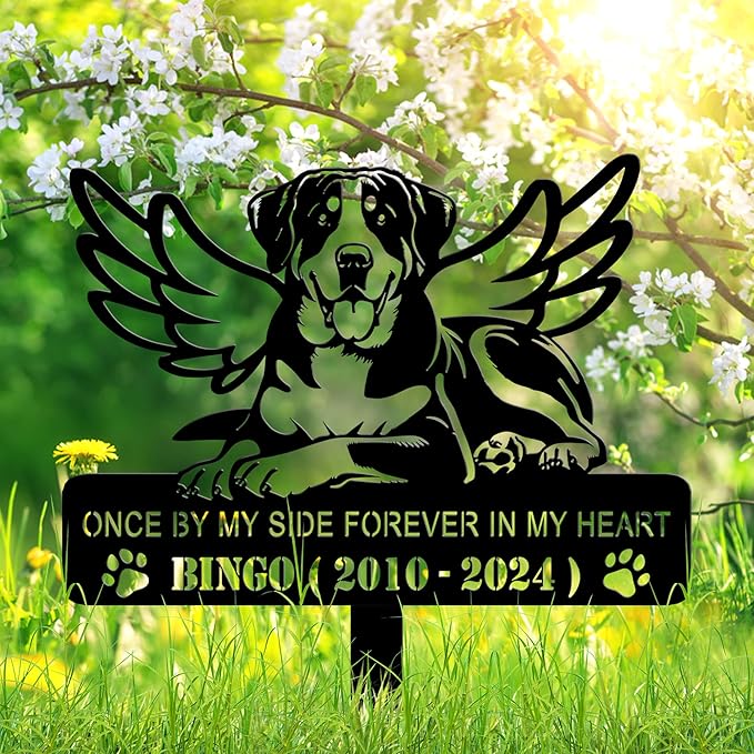 Personalized Pet Memorial Grave Marker, Custom Pet's Name Cemetery Decorations for Funerary, Metal Pet Garden Stake, Outdoor Sympathy Pet Stake Plaque Gift for Loss Dog