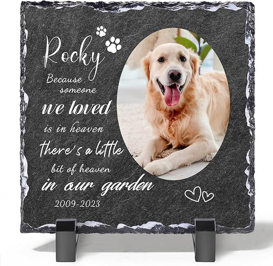 Custom Pet Memorial Stones for Dog, Personalized Memorial Plaques for Outdoors with Picture & Text Garden Stone for Loss of Dogs, Square Shaped Dogs Grave Marker,B5-Square