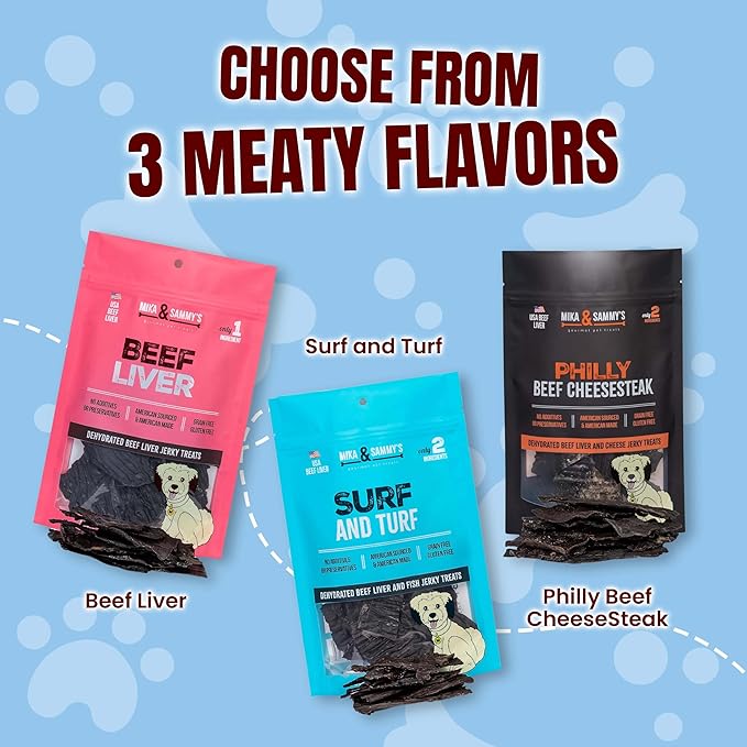 Mika & Sammy's Gourmet Beef Liver & Mackeral Jerky Dog Treats Made in the USA. (Surf & Turf 5 oz)