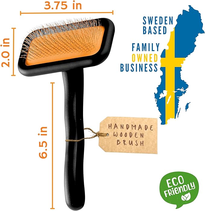 Black Medium Dog Slicker Brush for Dogs and Cats Grooming | Detangle, Fluff & Volumize | Soft Vented Cushion | Matt Rubberized Paint | Ergonomic Handle | Wire Brush | Orange Details