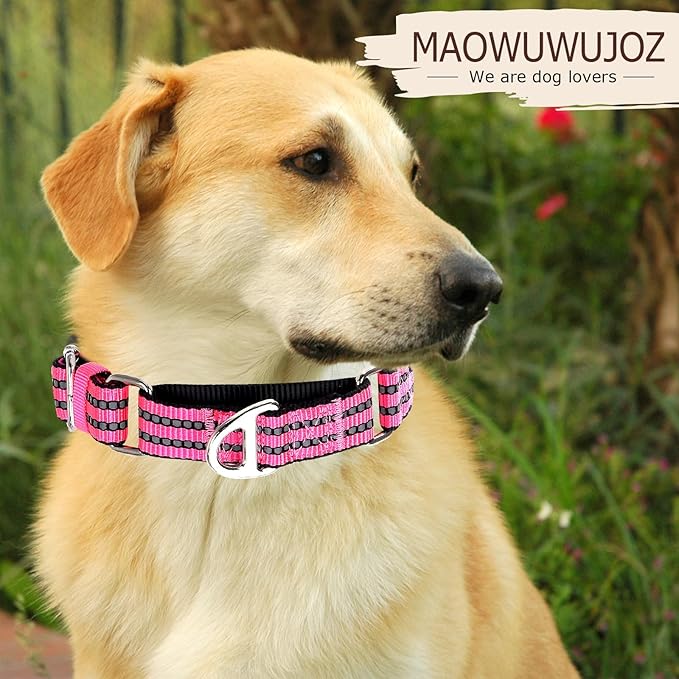 Reflective Martingale Collar for Medium Dogs with No Buckle,No Pull Choke Collar with Padded Comfort for Training, Walking & Overexcited Pulling Control Dogs,Pink M