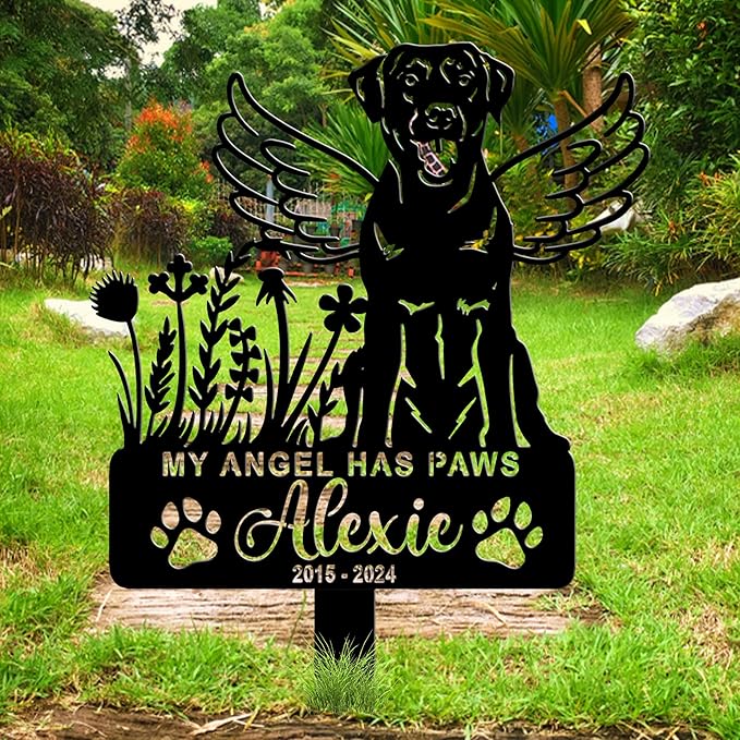 Personalized Pet Memorial Grave Marker, Custom Pet's Name Cemetery Decorations for Funerary, Metal Pet Garden Stake, Outdoor Sympathy Pet Stake Plaque Gift for Loss Dog