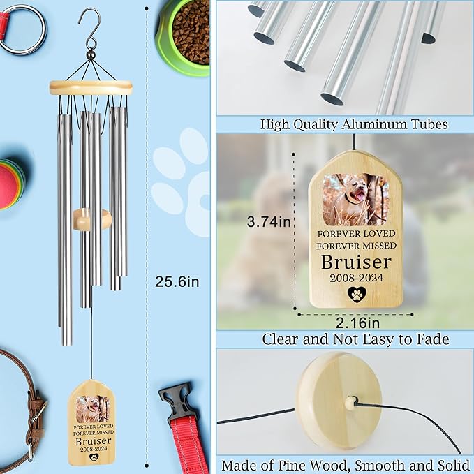 Pet Memorial Wind Chime, Pet Loss Gifts, Pet Memorial Gifts for Dogs, Dog Memorial Gifts for Loss of Dog, Loss of Dog Sympathy Gift, Dog Remembrance Gift, in Memory of Dog Cat - Forever Missed