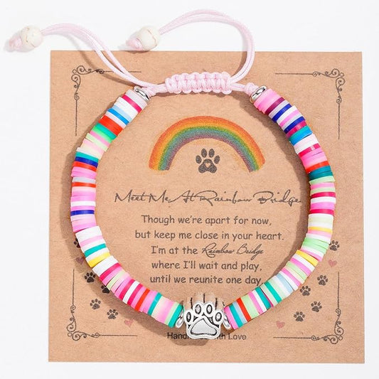 Dog Memorial Gifts: Rainbow Bridge Pet Memorial Bracelet for Men Women, Loss of Dog Sympathy Gift, Colorful Silicone Wristband, 6 to 10 inches
