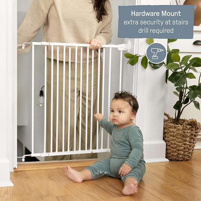 Ingenuity The Stairway 42W Series Safety Pet and Baby Gate, 28"-42" Wide, 28" Tall, for Stairway or Hallways - White Metal
