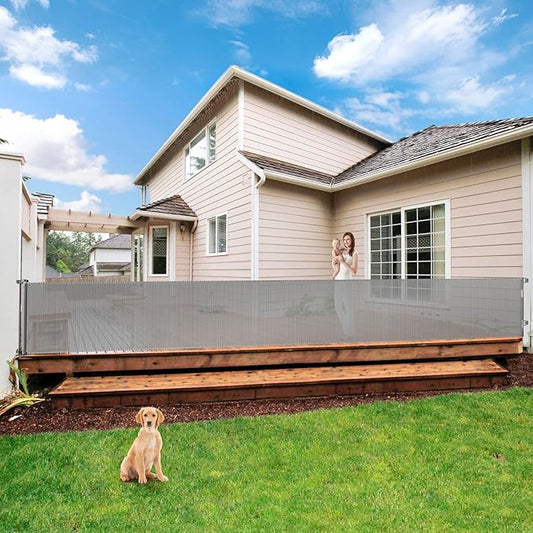 195 Inch Retractable Baby Gates Extra Wide Dog Gate for Large Openings 33" Tall Extra Large Retractable Dog Gates for The House Indoor/Outdoor Child Gate Mesh Pet Gates for Dogs Garage Deck Gate, Grey