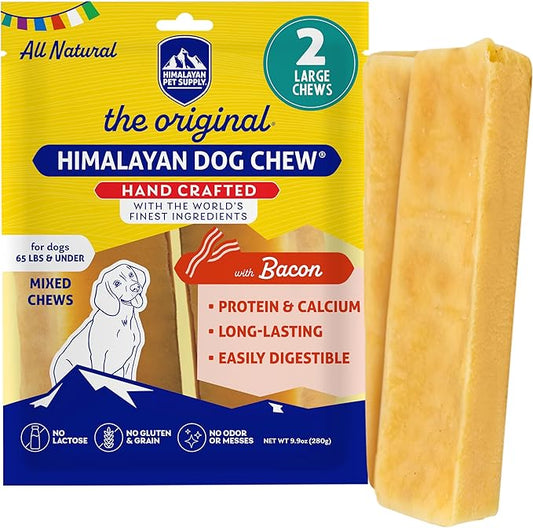 Himalayan Dog Chew Bacon Yak Cheese Dog Chews, The Better-for-You Chew, 100% Natural Long Lasting, Healthy Dog Treats, Lactose & Grain Free, Protein Rich, for Dogs 65 Lbs & Smaller, 2-Count