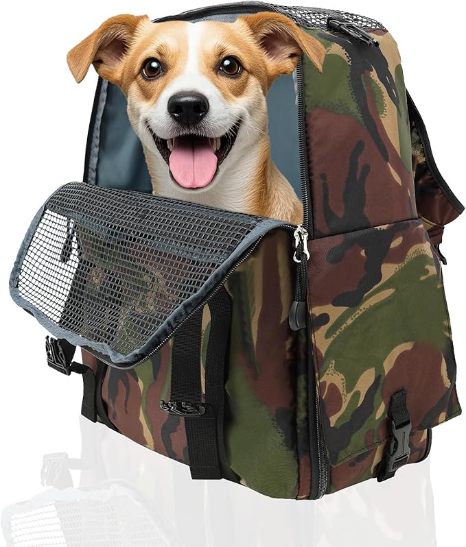 Cat Dog Backpack Carrier for Hiking Travel Portable Pet Daypack for Dog Cat Below 7kg/15.5lbs -Camouflage Olive