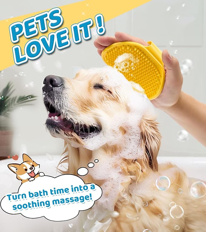 3PCS Dog Bath Brush Pet Shampoo Brush Cat Scrubber Bath Cat Shower Brush, Dog Bath Supplies, Suitable for Deshedding, Washing & Grooming for Short and Long Haired Pets(Pink Pink Yellow)