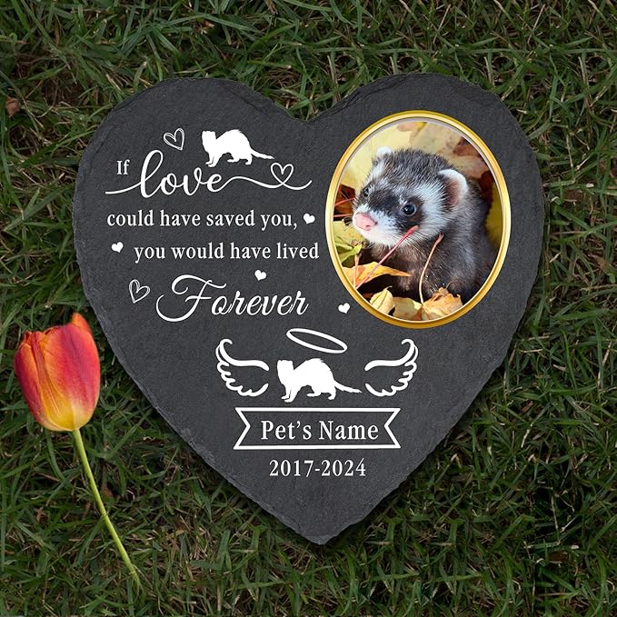 Customized Ferret Memorial Stone with Photo, Personalized Pet Grave Marker for Ferret, Ferret Headstone, Ferret Tombstone, Ferret Gravestone, Pet Memorial Gifts for Loss of Ferret