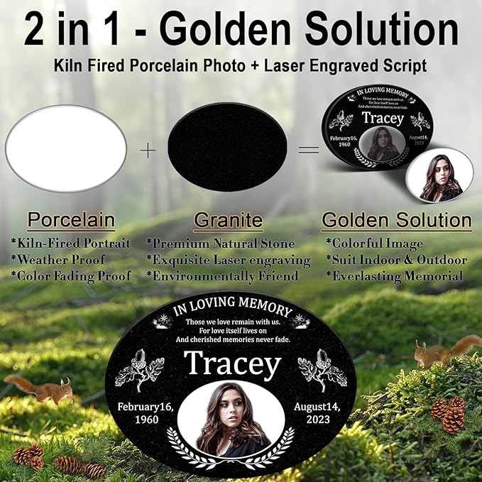 ADFSTONE Grave Markers for Cemetery for Humans- Flat Headstones for Graves, Granite Memorial Plaques Personalized, Head Stones Monuments for People, Picture Memory Plaques for Loved Ones Lost