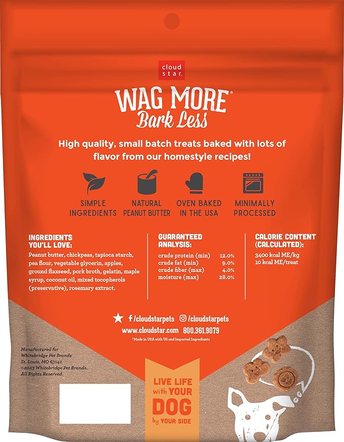Cloud Star Corp, Wag More Bark Less Soft & Chewy Grain Free Peanut Butter & Apples Dog Treats