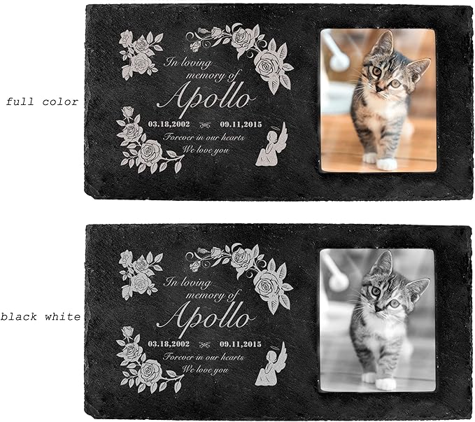 Fanery Sue Custom Cat Memorial Stones with Full Color Image, Dog Memorial Gift Garden Stones, Pet Grave Markers Personalized, All-Natural Memorial Headstone for Pet