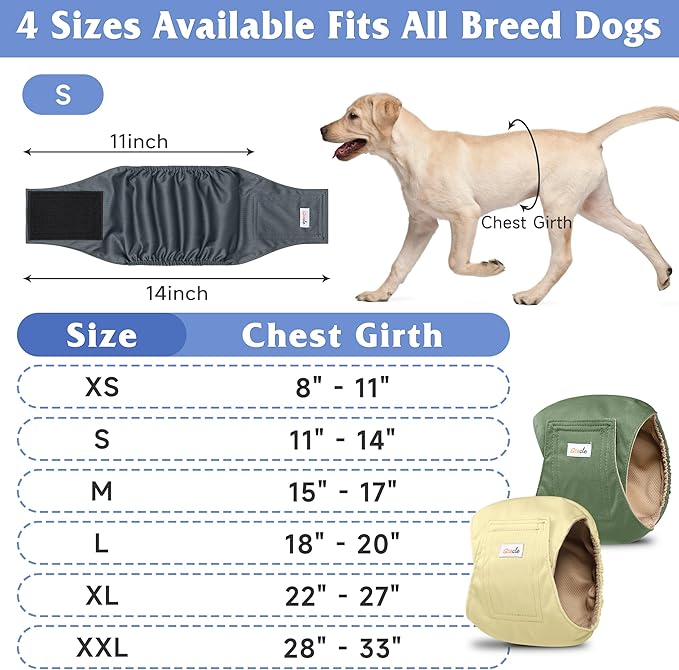 5 Pack Dog Diapers Male Reusable, Premium Belly Bands for Male Dogs, High Absorbing Male Dog Pee Wraps for Doggie in Incontinence or Excitable Urination and Training Gray,Green,Brown L