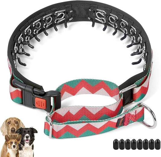 Mayerzon No Pull Dog Prong Collar Martingale, Personalized Pinch Collar with Geometric Patterns for Large Medium Small Dogs for Walking Training Festival, Easy to Use(L, Ethnic Green)