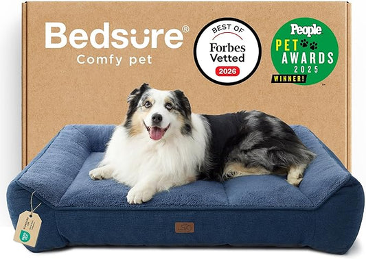 Bedsure SupportMax™ XL Orthopedic Dog Beds Large Sized Dog - As Seen on TV Extra Thick Supportive Dogs Couch with Waterproof Washable Cover, Extra Large Pet Bed Sofa with Soft Sherpa, Blue