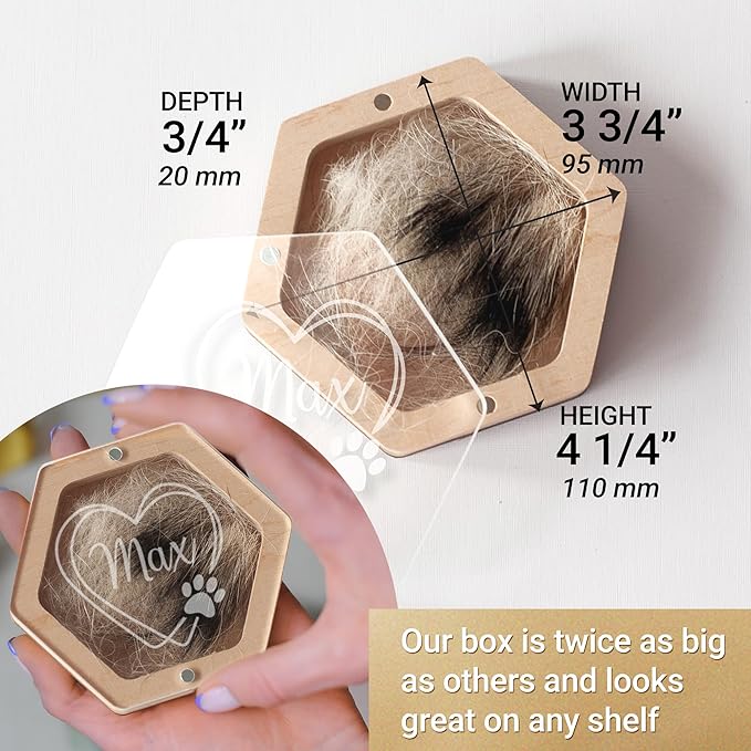 Personalized Pet Hair Keepsake Box for Dog and Cat Fur - Engraved Wood Memorial Box - Unique Customized Gift for Loss of Furry Friend Wooden (Dark Diamand Wood Lid)
