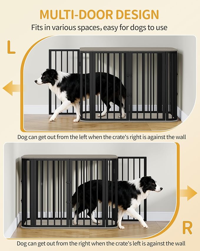 39.4'' Dog Crate Furniture, L Indoor Dog Kennel Dogs Cage, Modern Decorative Pet House for Small/Medium/Large Dogs, Anti-Chew & Anti-Escape, Kennel End Side Table, Greige Black DFC88705B