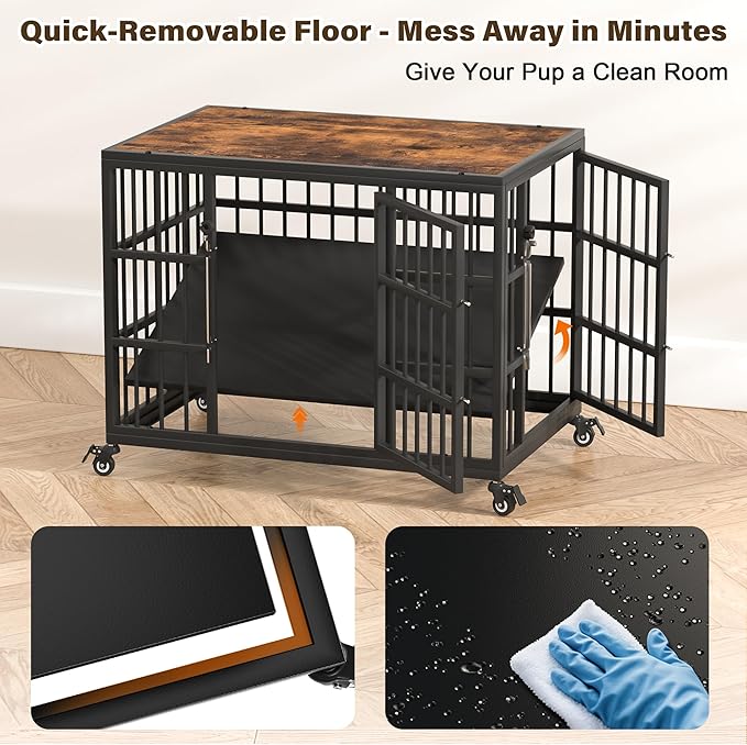 VERIFURTY 30 Inch Heavy Duty Dog Crate Furniture with Self-Locking Latch for Medium and Small Dogs, Escape-Proof Dog Kennel Furniture Indoor, Decorative Pet Cage End Table, Rustic Brown