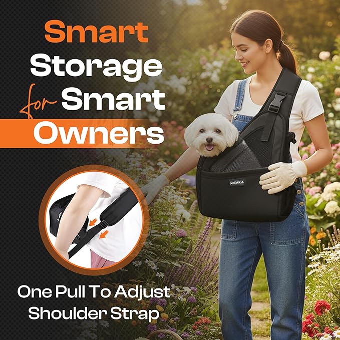 Small Dog Sling Carrier Bag, Hands-Free Dog Carrier Sling with Safety Buckle, Breathable Mesh, Adjustable Strap, Padded Back, Storage Pockets, Pet Carrier for Dogs, Cats, Puppies up to 8–10 lbs