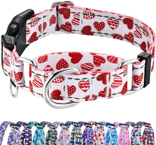 Valentines Reflective Martingale Collar for Dogs with Quick Release Buckle Cute Girl No Pull Dog Collars (Red Heart, Small)