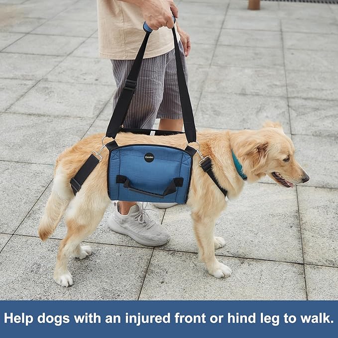 COODEO Dog Carry Sling, Emergency Backpack Pet Legs Support & Rehabilitation Dog Lift Harness for Nail Trimming, Dog Carrier for Senior Dogs Joint Injuries, Arthritis, Up and Down Stairs (L, Blue)
