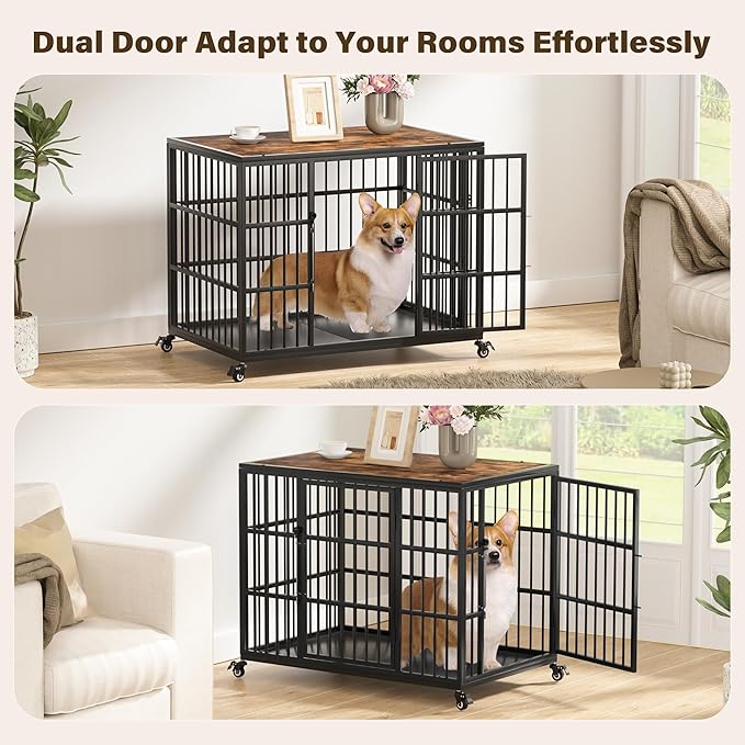VERIFURTY 36 Inch Heavy Duty Dog Crate Furniture with Self-Locking Latch for Medium and Large Dogs, Escape-Proof Dog Kennel Furniture Indoor, Decorative Pet Cage End Table, Rustic Brown