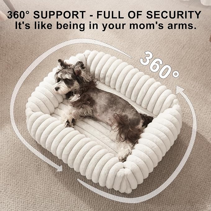 FURTIME Dog Bed Medium Size Dog, Washable Orthopedic Pet Bed with Removable Cover, Rectangle Soft Calming Sleeping Puppy Bed Durable Pet Cuddler with Anti-Slip Bottom, Cream, M Plus (30"x24"x8")