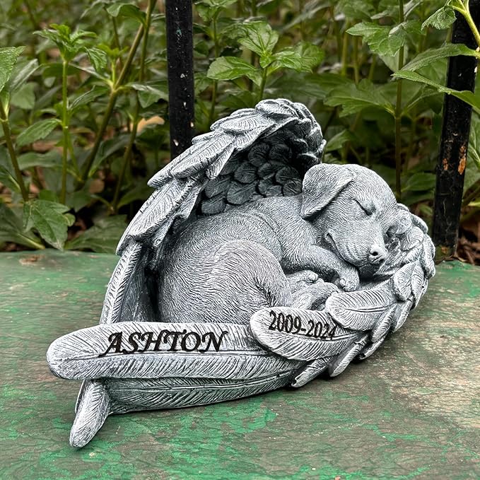 Personalized Angel Wings Dog Memorial Stone,Custom Outdoor Tombstone to Commemorate Our Lost Fur Baby,Dog Memorial Statue Engraved with Pet Name,Pet Dog Headstone Memorial Gift Garden Stone