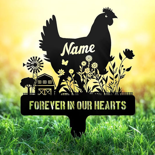 Personalized Metal Chicken Memorial Stake – Custom Farm Pet Grave Marker Tombstone, Outdoor Garden Decor, Chicken Remembrance Plaque, Graveside or Yard Sympathy Sign, Pet Loss Gifts
