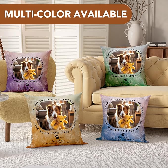 Bemaystar Personalized Pet Memorial Gifts for Dogs Pillow with Pet Photo, Dog Memrial Gifts for Loss of Dog, Loss of Pet Sympathy Gift Dog Cat Memorial Gifts (Double Side)