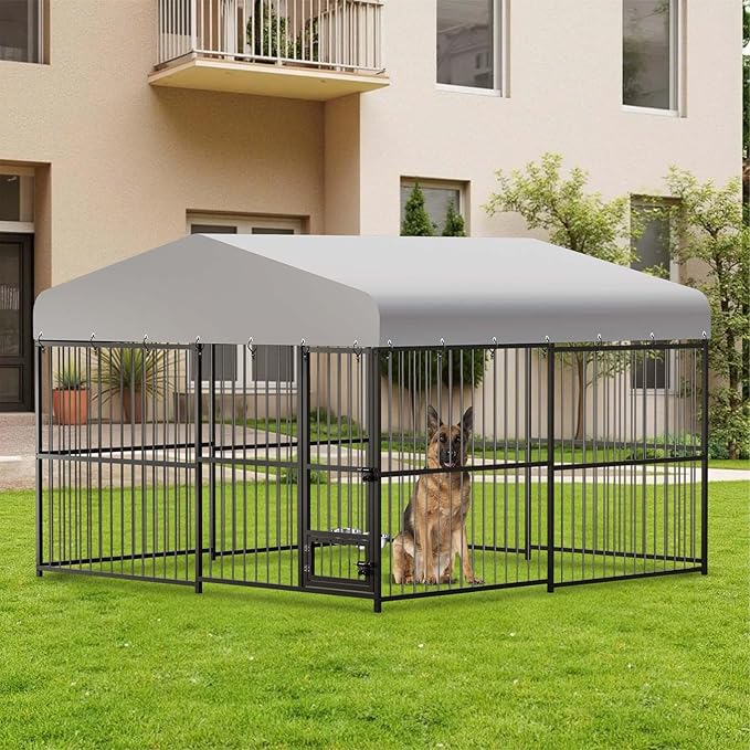 Garvee 10x10x6 FT Outdoor Dog Kennel, Dog Enclosures Outside with UV-Resistant Waterproof Roof Cover and Lock,for Medium and Large Dogs,Easy Assembly