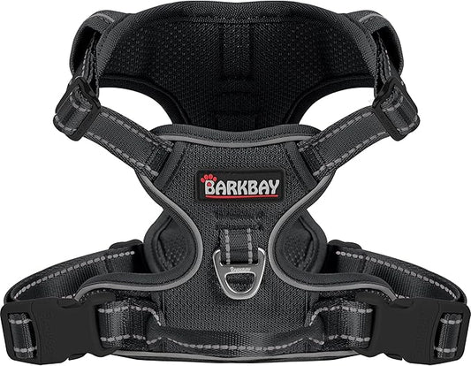 BARKBAY Dog Harness No Pull Mesh for Large Dogs - Adjustable, Reflective, Comfortable, No Choke, Heavy-Duty - Perfect for Outdoor Training, Walking, and Hiking - Strong & Durable - L & Black Mesh