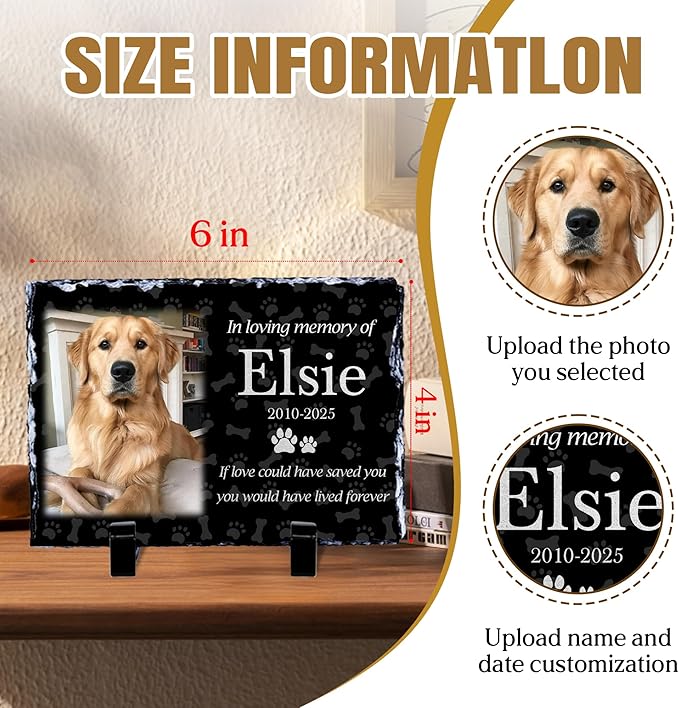Custom Dog Memorial Gifts for Loss of Dog, Personalized Pet Memorial Stone with Photo Name, Pet Headstones for Dogs, Bereavement Sympathy Gifts for Dog Cat Lover