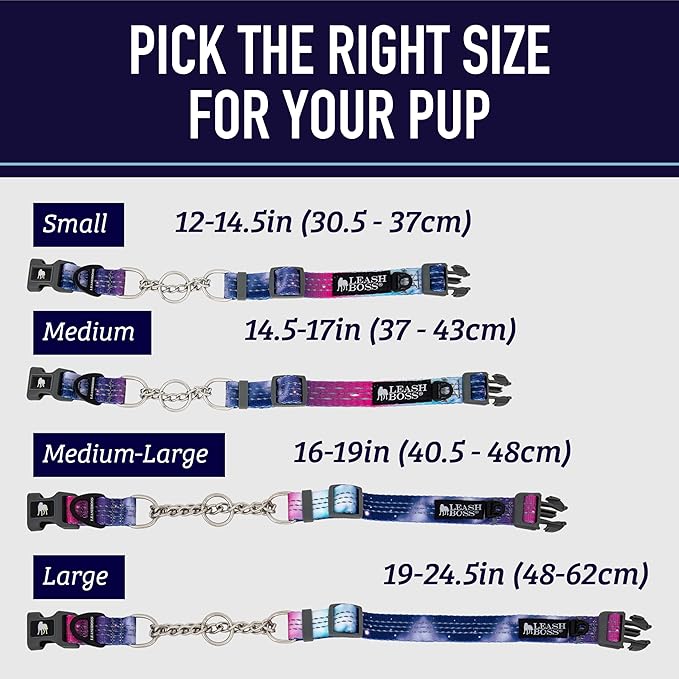 Leash Boss Martingale Collar for Dogs - Steel Chain | Reflective Nylon Dog Collar for Large Dogs, Medium and Small Dogs | No Pull Pet Training Collar Small