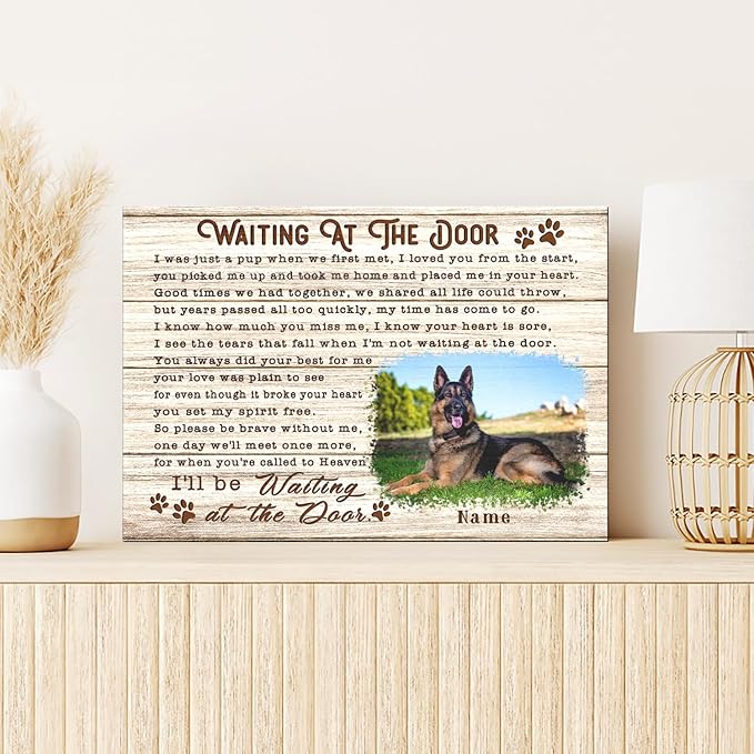 Dem Canvas Personalized Dog Memorial - Pet Loss Sympathy Gift - Waiting At The Door Canvas (36x24)