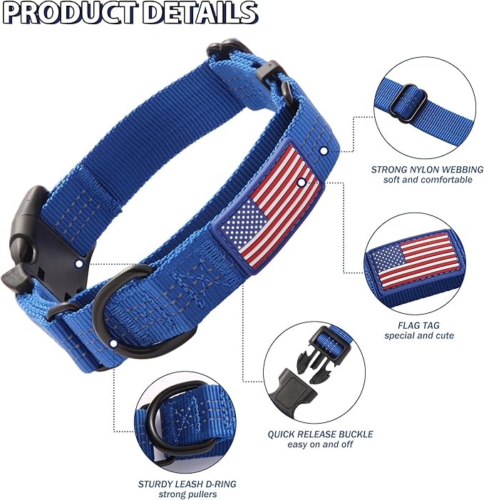 Martingale Dog Collar Quick Release Buckle No Pull Reflective Non-Slip for Medium Large Dogs Training (Blue, Medium)