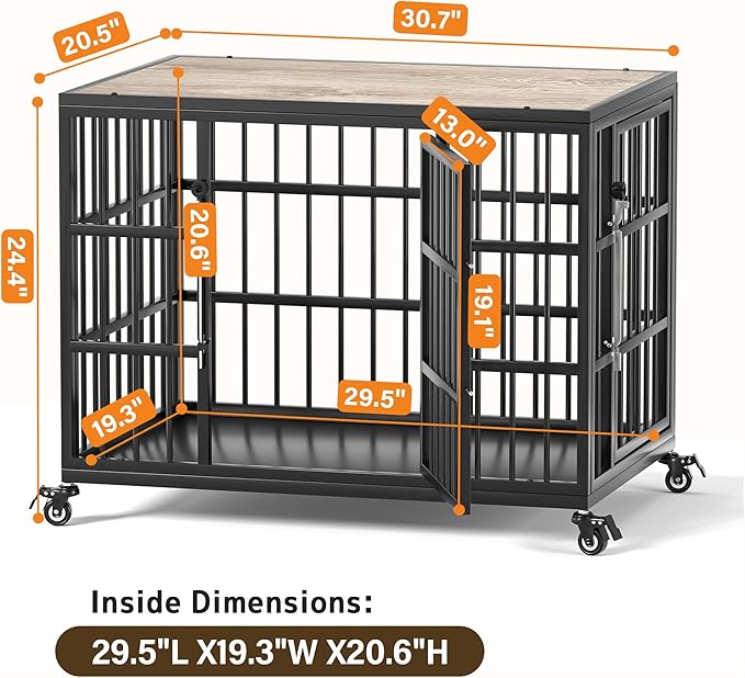 VERIFURTY 30 Inch Heavy Duty Dog Crate Furniture with Self-Locking Latch for Medium and Small Dogs, Escape-Proof Dog Kennel Furniture Indoor, Decorative Pet Cage End Table, Grey