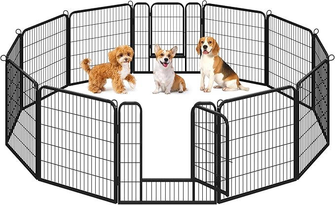 Yaheetech Wide Panel Dog Playpen, 12 Panels 32 inch High Pet Pen with Gate, Portable Indoor Outdoor Fence for Medium/Large Breed Dogs